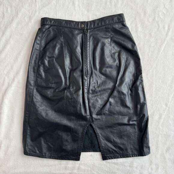 Vintage Smart Set Black Leather Skirt - Picture 2 of 5